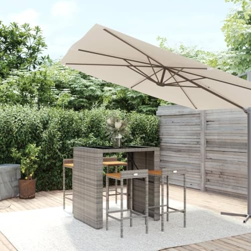 CFODOJ Outdoor-Möbel Set-Haus-5 Teile Gartenstange Set grau Poly Rattan und Massivholz Akazie von CFODOJ