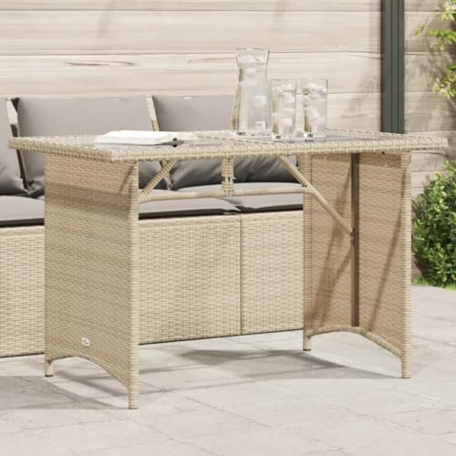 CFODOJ Outdoor-Tische mit Glasplatte, Beige, 110 x 68 x 70 cm, Polyrattan von CFODOJ