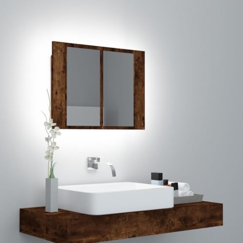 CFODOJ Schränke und Aufbewahrung, Waschtischunterschrank, Badezimmer-Waschtischunterschrank, LED-Spiegelschrank, Raucheiche, 60 x 12 x 45 cm, Holzwerkstoff von CFODOJ