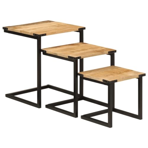 Home & Garden,Furniture Nesting Coffee Tables 3 pcs Solid Wood Mango and Iron von CFODOJ