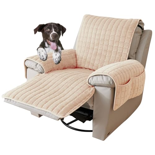 CFPLeHiYS Sesselschoner für Relaxsessel, Sesselüberwurf mit Armlehne Bezug Fernsehsessel Schonbezug Taschen Sesselauflage Plüsch Sesselbezug für Haustieren Hund(Beige,1 Sitz (53 * 190cm)) von CFPLeHiYS