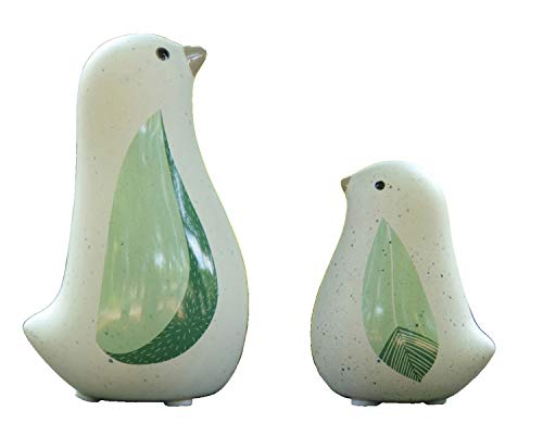 Sitzende Vogel Figur mit grünen Blattflügeln aus Keramik, 2er Set, Tier Statue im Natürlichen Stil, Haus Desktop Garten Ornament Dekor von CFSky