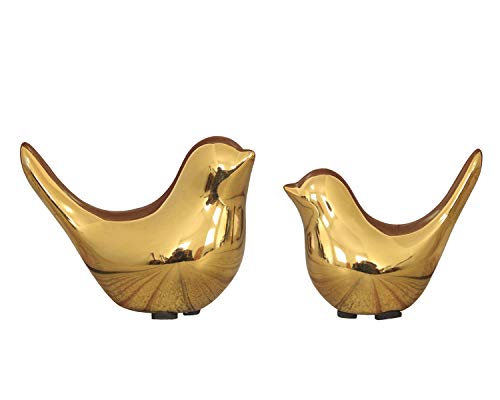 Vogel Figur aus Keramik, 2er Set, Gold Farbe, Moderne Abstrakte Tier Modell im nordischen Stil, Desktop Garten Fee Miniatur Ornament Statue Dekor von CFSky