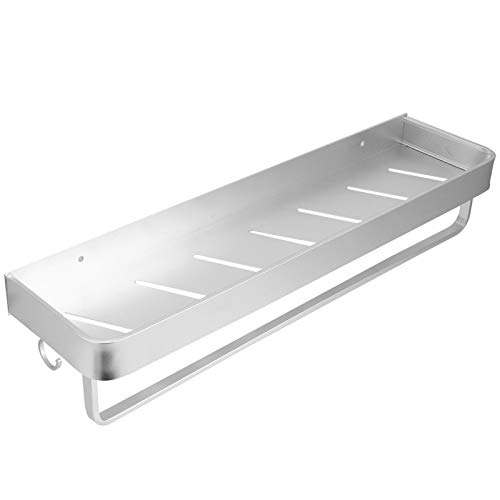 Badezimmerregal W Mount Aluminium Dusche Einschichtes Regal Shampoo Speicher Rack50 Cm Warenregal mit Hängsstange und Haken Küche Badezimmer Regalshampoo Aufbewahrungsrary (50 cm mit Haken und Stange) von CFTGIW