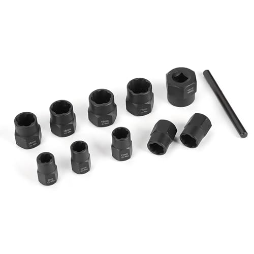 CFTGIW 11pcs/Set Beschädigter Nussverriegelungsentferner 3/8 -Zoll -Antriebsgröße Gerade Set Nuss Removernuss extrahiertem Nuss ToolWheel Removecar Zubehör Die Verwendeten Muttern. zu oder von CFTGIW