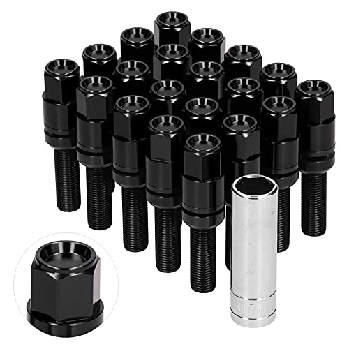 CFTGIW 20pcs Verlängerte Lug -Schrauben M14x1.5 Stahl 28 Mm/.1in -Gewinde mit Hülse für Karblack Verlängerte Lug Boltsm14x1.5 BoltSextded Nutswheel Nutswheel Studsteel Bolzen (BLACK) von CFTGIW
