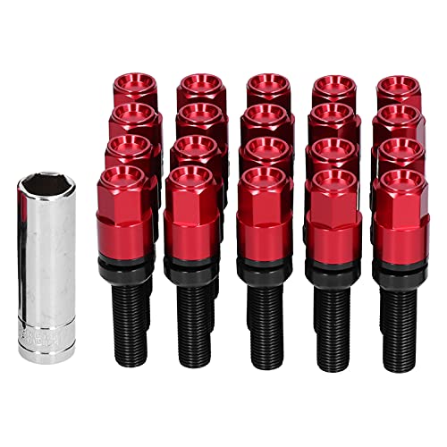 CFTGIW 20pcs Verlängerte Lug -Schrauben M14x1.5 Stahl 28 Mm/.1in -Gewinde mit Hülse für Karblack Verlängerte Lug Boltsm14x1.5 BoltSextded Nutswheel Nutswheel Studsteel Bolzen (Rot) von CFTGIW