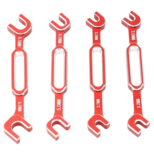CFTGIW 4pcs RC -Autoschlüssele Spannschloss Nussgelenk Remover Aluminiumlegierung RC Wartung Spanner 3,0–6,0 Mm Reparaturwagen 35–37 Mm mit 55 - Autowalkenschlossschlossschluck Nuss (Rot) von CFTGIW