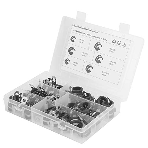 CFTGIW 52pcs R-Type-Rohrklemme-Sortiment-Kit-Kissen-Kissen-Clips 5 Größen/4in 3/8in/2in 5/8in /16-Zoll-Rohrleitungs-Rohr-Rohr-Stahl-Stahlrohr-Rohrklemmklemmklemmklemme Klemmstürmer Clampsr-Type-Typ von CFTGIW