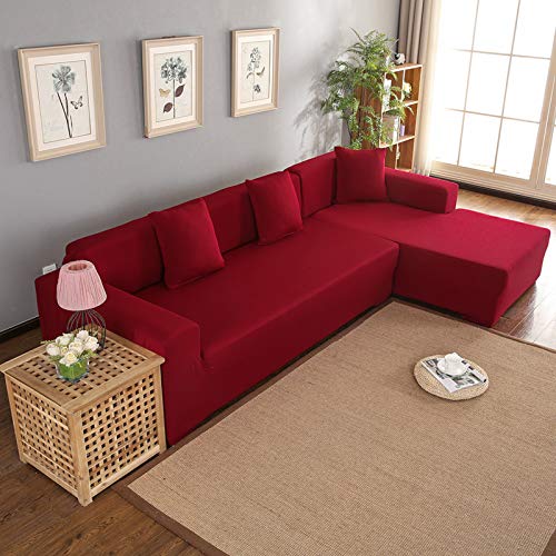 CFTGIW Couchbezug L-Form Polyester Sofabezug L-Form Polyester 3+2 Ecksofabezug L-Form Schonbezug Wohnmöbel oder (Wine RED) von CFTGIW
