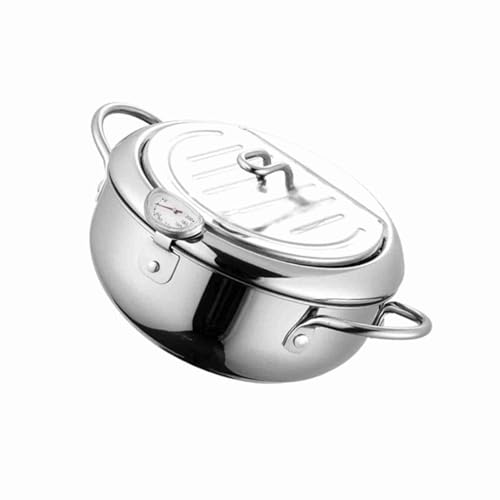 CFTGIW Frittierfiteus -Topf Japanische Tempura Deep Fryer Edelstahl Kleiner Brillen mit & Ölfiltration Deep Fryerdeep Fryer Potdeep Pot mit Thermometerdeep Frittyer für Zuhause (24cm) von CFTGIW