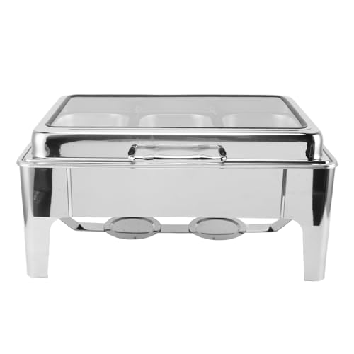 CFTGIW Scheuchendeschale Buffet Set 9l Edelstahl Rechteck Beheizt Catering Food Wärmer mit Lebensmittelpfanne und Sichtbarer Deckel für Veranstaltungsfeiern Holiday Feiertag 2 Fächer Hoch, um das (3 von CFTGIW