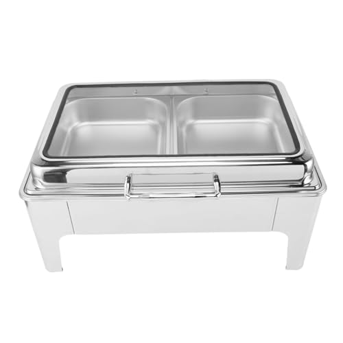 CFTGIW Scheuchendeschale Buffet Set 9l Edelstahl Rechteck Beheizt Catering Food Wärmer mit Lebensmittelpfanne und Sichtbarer Deckel für Veranstaltungsfeiern Holiday Feiertag 2 Fächer Hoch, um das (2 von CFTGIW