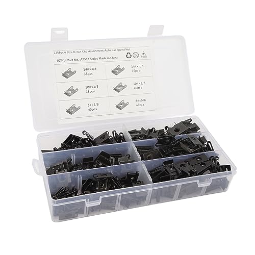 CFTGIW U Nut Clamp/Holder Kit Stabile Fixierung Hoher Festigkeit 6 Größe U Muttern für Autoflugzeug -LKW 225pcs Nutsclipu Nuss Clamp/Holder Kituell -Montage Clipcar Nut (225 Stück) von CFTGIW