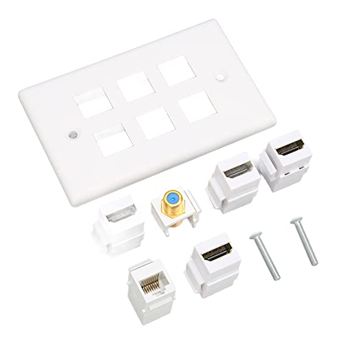 CFTGIW Wallplatte 6 Anschlüsse HD Multimedia Schnittstelle Cat6 TV F Ethernet -Wandplatte FüR Wand- und R Wandplatte Wallplatte6 Portauslass Wallplatte6 Anschlusswandplatte von CFTGIW