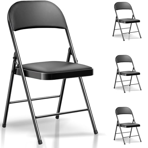 CFWS Klappstuhl 4er Set Campingstuhl Faltbar Belastbarkeit 158 kg, Gartenstühle Klappstuhl Garten PU Sitz, Schwarz Klappstühle Balkon, 4 Packen Hochlehne Balkonstuhl Klappbar Balkonstühle von CFWS