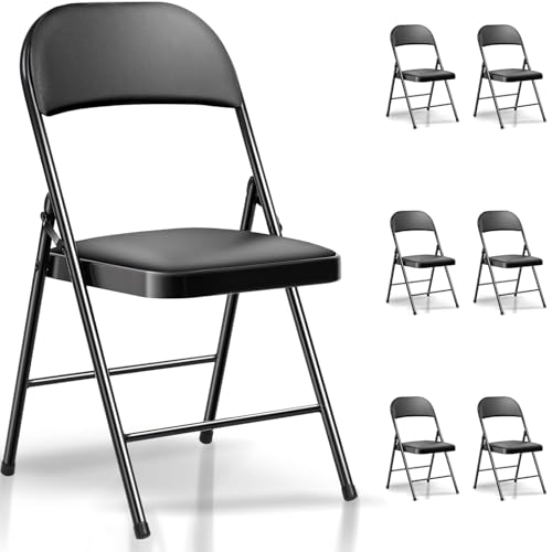 CFWS Klappstuhl 6er Set Campingstuhl Faltbar Belastbarkeit 158 kg, Gartenstühle Klappstuhl Garten PU Sitz, Schwarz Klappstühle Balkon, 6 Packen Hochlehne Balkonstuhl Klappbar Balkonstühle von CFWS