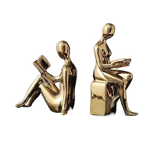 Buchstütze 1Set/2Pcs Keramik BlockBook Regal Stopper Halter Buchstütze Desktop Studie Zimmer Ornament Skulptur Buchstützen(Gold) von CFY652