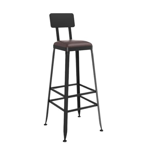 CFY652 Barhocker Ledersitz mit Rückenlehne Barhocker Restaurant Eisen Hochstuhl Braun + Schwarz Bar Chair(Mittel) von CFY652