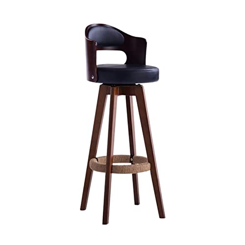 CFY652 Barhocker PU-Lederstuhl, Holzdrehhocker, luxuriöser und modischer Rezeptions-Kassiererstuhl, Barstuhl mit Rückenlehne Bar Chair(Schwarz) von CFY652