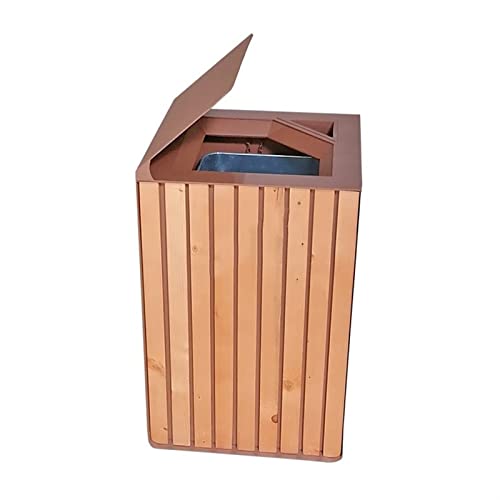 CFY652 Mülltonne Quadratischer Mülleimer for den Außenbereich, gewerblicher Mülleimer mit großem Fassungsvermögen, massivem Stahlrahmen und 1 Holzplatte, kreativer Vintage-Mülleimer Garbage Bin von CFY652