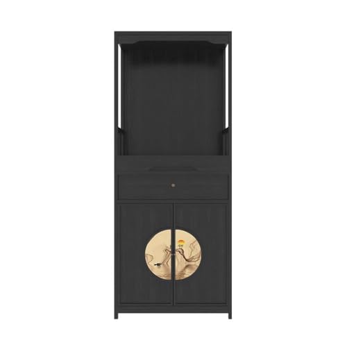 CFY652 Stehender Buddha-Schreinschrank for die Familie, Räuchertisch for Reichtumsopfer mit Doppeltür aus Walnuss(Schwarz) von CFY652