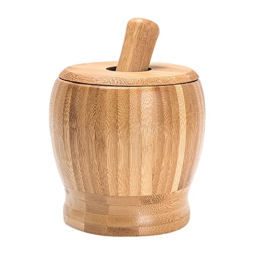 Mörser und Hämmer Bambus-Mörser- und Stößel-Set mit Deckel, Knoblauchpresse, Ingwer-Zerkleinerer, Gewürze, Mahl-Set, Knoblauchwolf, Kräutergewürzstampfer, Mühle, Zerkleinerer, Küchenwerkzeug Mörser St von CFY652