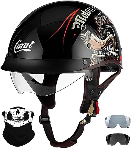 Retro Motorcycle Half Helmet for Men and Women, ECE Certification, Jet Helmet with Visor, Half Shell, Braincap for Cruiser, Chopper, Moped, Scooter, Open Helmet - M~XXL（55~62cm） von CFZWJ