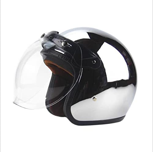 Silber Chrom 3/4 Jethelm Retro Motorrad Halbhelm Vintage Spiegel Versilbert Helm Herren Damen mit Bubble Mirror Chopper Moped Roller Cruiser Helm ECE-Zulassung von CFZWJ