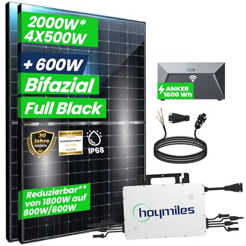 2000W Balkonkraftwerk Set mit 4x500W Solarmodule, Hoymiles HMS-1800-4T Wechselrichter, Anker SOLIX Solarbank E1600 Solarspeicher und 10m Wielandstecker von CG Camper Gold