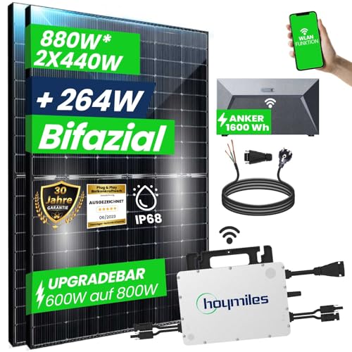 CamperGold® 860W Balkonkraftwerk - Solaranlage mit 2x430W Bifaziale Solarmodule, Hoymiles HMS-800W-2T Upgradefähiger WIFI Wechselrichter, Anker SOLIX E1600 Solarspeicher - Photovoltaik Komplettanlage von CG Camper Gold