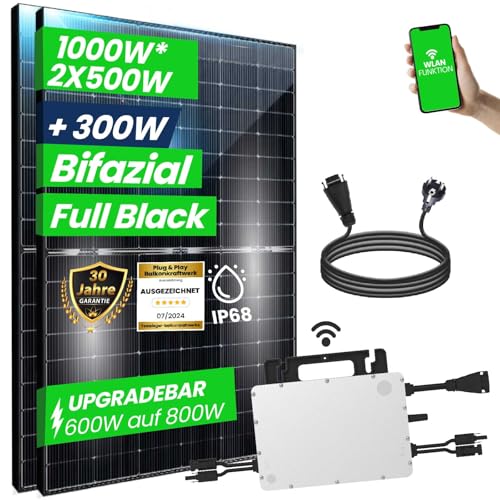 EPP.Solar® 1000W Balkonkraftwerk 800W komplett Steckdose - Balkonkraftwerk 800 Watt upgradebarer Hoymiles Wechselrichter 600W/800W, 2x440W Bifaziale Glas/Glas Solarmodule im Solaranlage Komplettset von CG Camper Gold