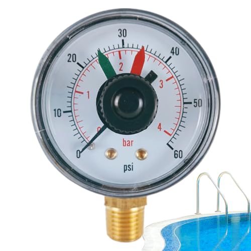 CGACCSD Druckmesser Für Poolfilter,Für Sandfilter 0-4,1 Bar | Wasserdichter Tester mit Zweifarbenzeiger für Teich Aquarium von CGACCSD