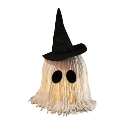 CGACCSD Leuchtender Geist | Niedliche Beleuchteter Wischmopp Geist Mit Hexenhut - Gruselige Halloween Dekoration Für Esstische Gärten Vordächer Escape Räume Partys Rasenflächen von CGACCSD