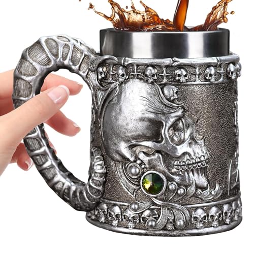 CGACCSD Totenkopf Tasse | Edelstahl Bierjagd | Neuheit wiederverwendbar Cool Drinkware mit Griff für Männer Frauen Halloween Camping Party Frauen Geburtstag von CGACCSD