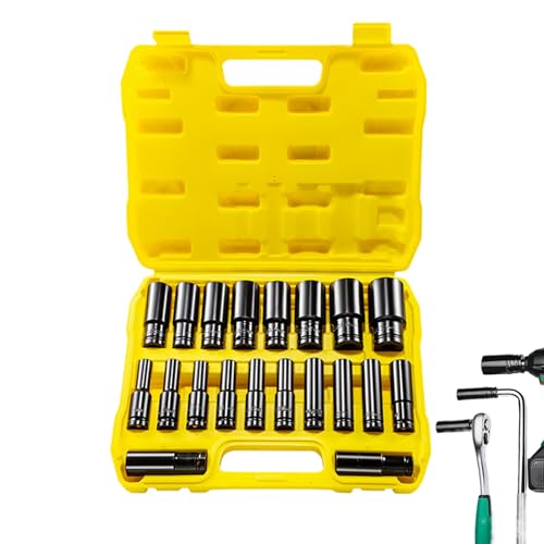 Langer Steckschlüsselsatz, metrisch, lang, 8 – 32 mm, tiefe Steckschlüssel 8 – 32 mm, mit Verlängerungsadapter 13 mm, mit Abzieher, 20 Stück, für Mechanik und Reparatur von CGACCSD