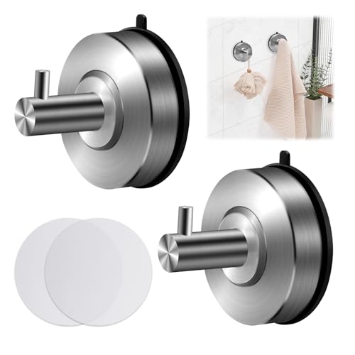 CGBE 2 Stück Saugnapf Haken, Saughaken Extra Stark Vakuum, Max 5KG, Wiederverwendbare, Saugnapfhaken Bad Edelstahl Handtuchhaken Wandhaken Ohne Bohren für Badezimmer und Küche von CGBE