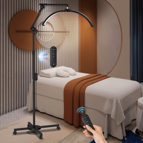 CGBE Halbmond-Stehlampe für Wimpern mit 4-Rad-Rollenbasis: Dimmbar LED Wimpern Lampe mit Handyhalter - 360° Drehbarer Lichtkopf - Höhenverstellbar Beautylampe für Wimpernverlängerung Tattoo Hautpflege CGBE Halbmond-Stehlampe für Wimpern mit 4-Rad-Rollenbasis: Dimmbar LED Wimpern Lampe mit Handyhalter - 360° Drehbarer Lichtkopf - Höhenverstellbar Beautylampe für Wimpernverlängerung Tattoo Hautpflege von CGBE