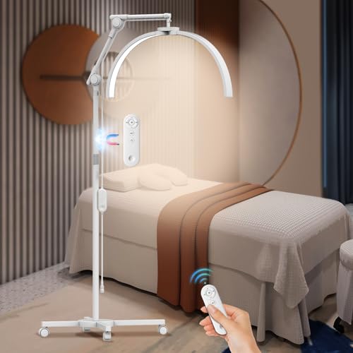 CGBE Halbmond-Stehlampe für Wimpern mit 4-Rad-Rollenbasis: Dimmbar LED Wimpern Lampe mit Handyhalter - 360° Drehbarer Lichtkopf - Höhenverstellbar Beautylampe für Wimpernverlängerung Tattoo - Weiß von CGBE