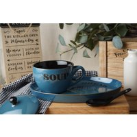 Blaue Keramik Suppenschüssel Mit Brotteller Und Löffel in Geschenkbox von CGBGiftware