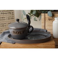 Graue Keramik Suppenschüssel Mit Brotteller Und Löffel in Geschenkbox von CGBGiftware