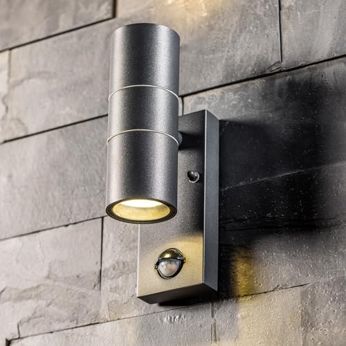 CGC Lighting Außenwandleuchte IP44 mit PIR Bewegungsmelder GU10 oben und unten (Grau) von CGC Lighting