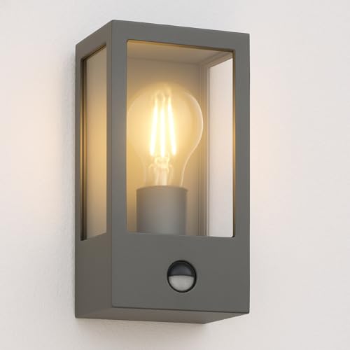 CGC Lighting Außenwandleuchte schwarz mit PIR Bewegungsmelder und transparentem Diffusor IP44 E27 von CGC Lighting