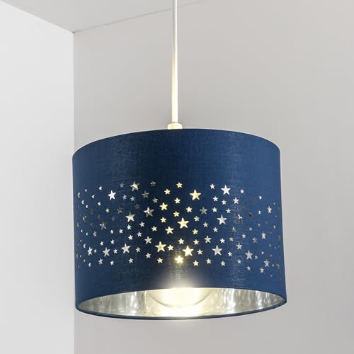 CGC Lighting Blauer, runder Trommel-Stardust-Lampenschirm für Kinder, einfache Montage, Sternschnuppen von CGC Lighting