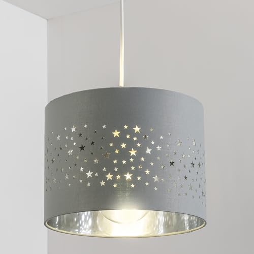 CGC Lighting Grauer runder Trommel-Stardust-Lampenschirm für Kinder, einfache Montage, Sternschnuppen von CGC Lighting