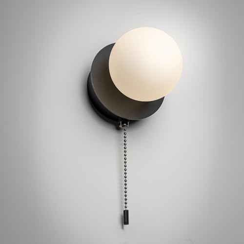 CGC Lighting Opal Globe LED Wiederaufladbar Magnetisch USB Lesen Nachttisch Innen Wandleuchte Schnurschalter (Schwarz) von CGC Lighting