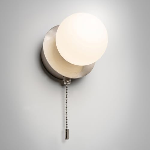CGC Lighting Opal Globe LED wiederaufladbar magnetisch USB Lesen Nachttisch Innen Wandleuchte Schnurschalter (Nickel) von CGC Lighting