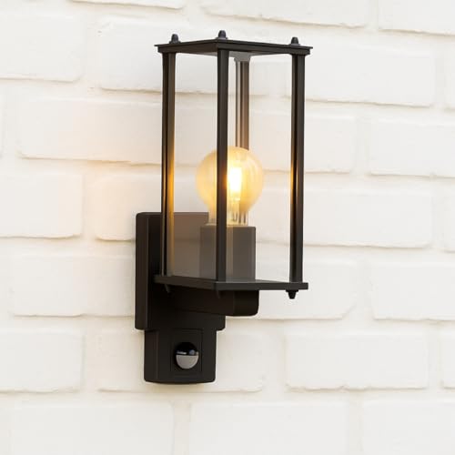 CGC Lighting Wandleuchte für den Außenbereich, Laterne, abgeschrägtes Glas, Veranda, Innen (Schwarz PIR) von CGC Lighting