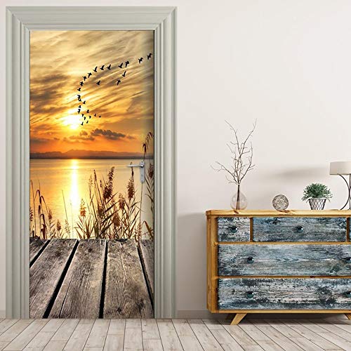 CGDGRA 3D Innentür Türposter Türtapete Türaufkleber Sonnenuntergangansicht Des Brückendecks Durch Den See 90X200cm Selbstklebend Türfolie Poster Tapete Wandtattoo Tür Wandbild Aufkleber Schlafzimmer B von CGDGRA