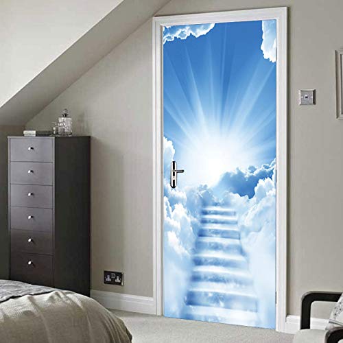 CGDGRA Türtapete Türposter Selbstklebend Leiter Wolken Sonnige Landschaft 3D Türaufkleber Türfolie PVC Wasserdicht Ölfest Tapete Fototapete Für Tür Wohnzimmer Kinderzimmer Küche Und Bad 90X200cm von CGDGRA